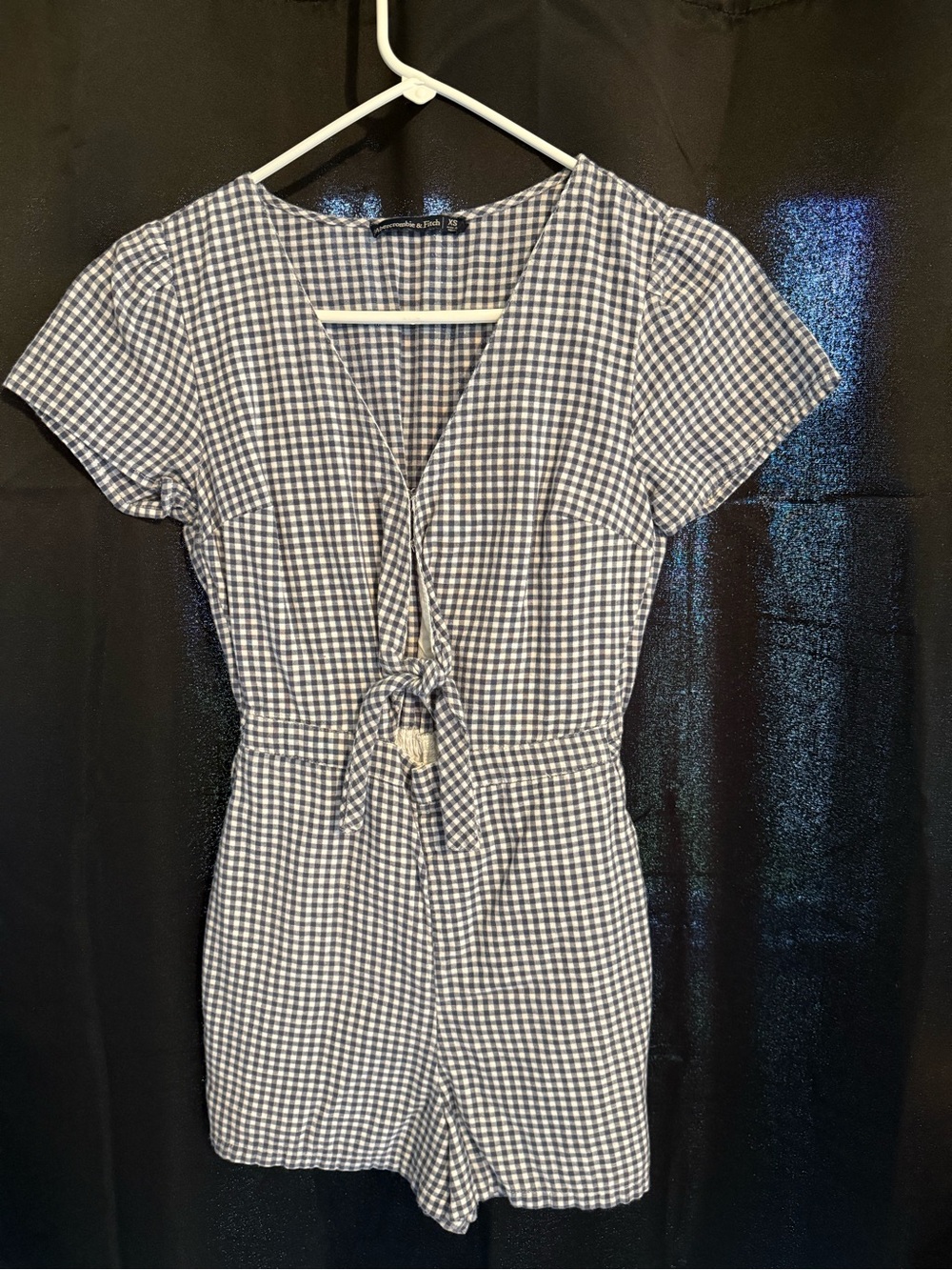 Abercrombie & Fitch Blue and White Gingham Tie-Front Romper Dress